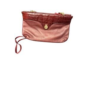 Vintage Etienne Aigner Oxblood Burgundy Leather Croc Embossed Shoulder Clutch